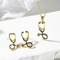 Cute Vintage Style Simple Style Stethoscope Copper 18k Gold Plated Zircon Jewelry Set In Bulk sku image 2