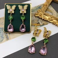 1 Pair Elegant Vintage Style Simple Style Butterfly Plating Inlay Alloy Artificial Crystal Gold Plated Drop Earrings main image 1