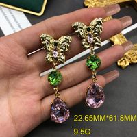 1 Pair Elegant Vintage Style Simple Style Butterfly Plating Inlay Alloy Artificial Crystal Gold Plated Drop Earrings main image 5