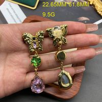 1 Pair Elegant Vintage Style Simple Style Butterfly Plating Inlay Alloy Artificial Crystal Gold Plated Drop Earrings main image 4