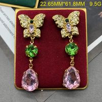 1 Pair Elegant Vintage Style Simple Style Butterfly Plating Inlay Alloy Artificial Crystal Gold Plated Drop Earrings main image 3