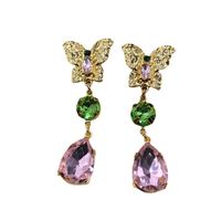 1 Pair Elegant Vintage Style Simple Style Butterfly Plating Inlay Alloy Artificial Crystal Gold Plated Drop Earrings main image 2