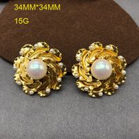 Wholesale Jewelry Cute Vintage Style Simple Style Flower Alloy Artificial Pearls Gold Plated Plating Inlay Ear Studs main image 5