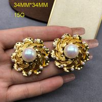 Wholesale Jewelry Cute Vintage Style Simple Style Flower Alloy Artificial Pearls Gold Plated Plating Inlay Ear Studs main image 4