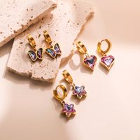 1 Pair Simple Style Commute Star Heart Shape Butterfly Plating Inlay 304 Stainless Steel Zircon 18K Gold Plated Earrings main image 1