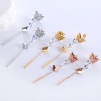 1 Pair Elegant Butterfly Plating Stainless Steel Zircon 18k Gold Plated Rose Gold Plated Drop Earrings main image 1