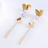 1 Pair Elegant Butterfly Plating Stainless Steel Zircon 18k Gold Plated Rose Gold Plated Drop Earrings main image 4