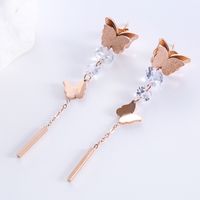 1 Pair Elegant Butterfly Plating Stainless Steel Zircon 18k Gold Plated Rose Gold Plated Drop Earrings main image 2