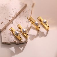 1 Pair Simple Style Round Plating Inlay 304 Stainless Steel Artificial Pearls 18K Gold Plated Earrings main image 1