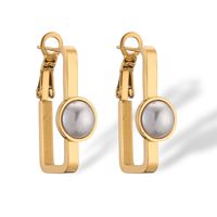 1 Pair Simple Style Round Plating Inlay 304 Stainless Steel Artificial Pearls 18K Gold Plated Earrings sku image 1
