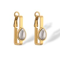 1 Pair Simple Style Round Plating Inlay 304 Stainless Steel Artificial Pearls 18K Gold Plated Earrings sku image 2