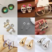 1 Pair Lady Paper Clip Water Droplets Skull Plating Inlay Alloy Rhinestones 24k Gold Plated Earrings Ear Studs main image 1