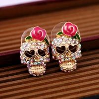 1 Pair Lady Paper Clip Water Droplets Skull Plating Inlay Alloy Rhinestones 24k Gold Plated Earrings Ear Studs main image 3
