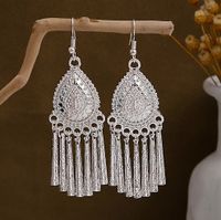 1 Pair Retro Leaf Sector Tassel Plating Hollow Out Inlay Alloy Turquoise Drop Earrings sku image 1
