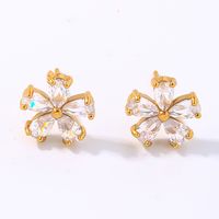 1 Pair Simple Style Shiny Flower Plating Inlay Copper Zircon Gold Plated Ear Studs main image 2