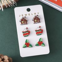 3 Pairs Vintage Style Cartoon Wood Ear Studs main image 5