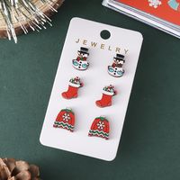 3 Pairs Vintage Style Snowman Wood Ear Studs main image 5