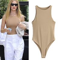 Women's Vest Sleeveless Bodysuits Patchwork Washed Sexy Solid Color main image 1