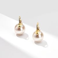 1 Pair Elegant Round Plating Inlay Copper Pearl Drop Earrings sku image 1