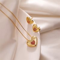 Simple Style Heart Shape Copper Plating Inlay Zircon Gold Plated Pendant Necklace sku image 3