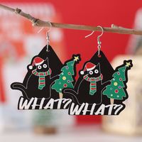 1 Par Estilo De Dibujos Animados Árbol De Navidad Madera Aretes main image 1