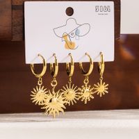1 Set Formal Simple Style Artistic Sun Star Moon Scallop Star Stainless Steel Zircon 14k Gold Plated Drop Earrings main image 5