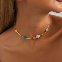 Classic Style Roman Style Color Block Imitation Pearl Natural Stone Copper Plating Necklace main image 5