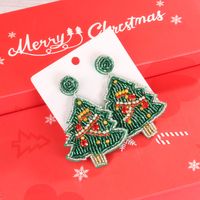 1 Pair Sweet Artistic Christmas Tree Asymmetrical Beaded Handmade Cloth Glass Drop Earrings main image 4