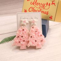 1 Pair Sweet Artistic Christmas Tree Asymmetrical Beaded Handmade Cloth Glass Drop Earrings main image 2