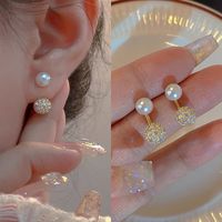 Fashion Heart Shape Flower Copper Beaded Plating Inlay Pearl Zircon Earrings Ear Studs 1 Pair sku image 18
