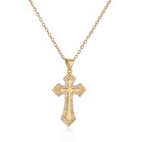 Simple Style Cross Copper Plating Inlay Zircon Gold Plated Pendant Necklace sku image 3
