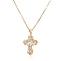 Simple Style Cross Copper Plating Inlay Zircon Gold Plated Pendant Necklace sku image 4