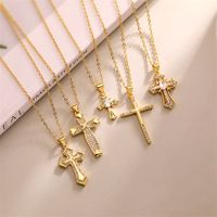 Simple Style Cross Copper Plating Inlay Zircon Gold Plated Pendant Necklace main image 1