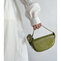 Women's Medium Pu Leather Solid Color Basic Semicircle Flip Cover Saddle Bag sku image 1