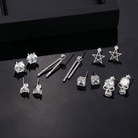 1 Pair Hip-hop Vintage Style Roman Style Pentagram Square Skull Plating Inlay Copper Zircon Silver Plated Ear Studs main image 1