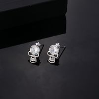 1 Pair Hip-hop Vintage Style Roman Style Pentagram Square Skull Plating Inlay Copper Zircon Silver Plated Ear Studs main image 4