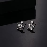 1 Pair Hip-hop Vintage Style Roman Style Pentagram Square Skull Plating Inlay Copper Zircon Silver Plated Ear Studs main image 2