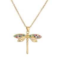 Simple Style Dragonfly Copper Plating Inlay Zircon Gold Plated Pendant Necklace main image 7