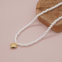 Simple Style Heart Shape Imitation Pearl Alloy Beaded Women's Pendant Necklace main image 1