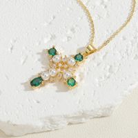 Sweet Cross Copper Plating Inlay Zircon 14k Gold Plated Pendant Necklace sku image 3