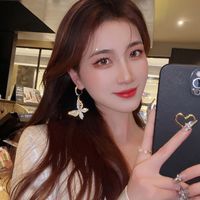 1 Pair Elegant Lady Solid Color Butterfly Plating Inlay Alloy Artificial Gemstones Gold Plated Drop Earrings main image 3