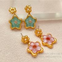 1 Pair Elegant Sweet Flower Plating Resin Copper Drop Earrings main image 1