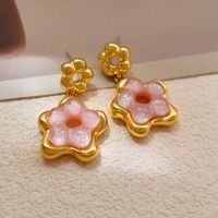 1 Pair Elegant Sweet Flower Plating Resin Copper Drop Earrings main image 4