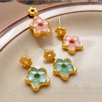 1 Pair Elegant Sweet Flower Plating Resin Copper Drop Earrings main image 2
