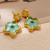 1 Pair Elegant Sweet Flower Plating Resin Copper Drop Earrings sku image 2