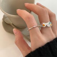 Simple Style Color Block Sterling Silver Irregular Enamel Pleated Open Rings main image 1