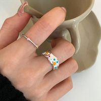 Simple Style Color Block Sterling Silver Irregular Enamel Pleated Open Rings main image 2