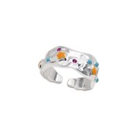 Simple Style Color Block Sterling Silver Irregular Enamel Pleated Open Rings main image 3