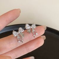 1 Pair Simple Style Star Bow Knot Inlay Sterling Silver Zircon Ear Studs main image 1