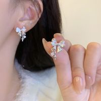 1 Pair Simple Style Star Bow Knot Inlay Sterling Silver Zircon Ear Studs main image 3
